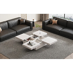 Avis STILVORA Table Basse en panneau de particules avec 4 tiroirs 90x90x25 cm, Blanc