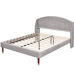 STILVORA Lit rembourré en velvet gris 160×200 cm avec sommier à lattes et tête de lit pas cher