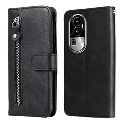 Avis Étui Pour OPPO Reno 10 Pro Cuir Housse de protection Fermeture éclair Supports de fente pour carte Noir