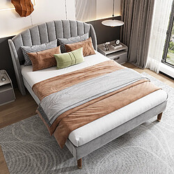Avis STILVORA Lit rembourré en velvet gris 160×200 cm avec sommier à lattes et tête de lit