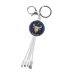 YELLO KOKO Câble USB 3-en-1 Micro-USB / USB-C / Lightning design Porte-Clés Taureau Blanc