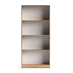 Pegane Bibliothèque 4 étagères coloris Beige/chêne Mauvella - Longueur 80 x Hauteur 180 x Profondeur 24,5 cm