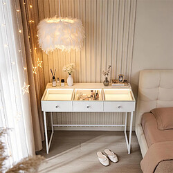 FENCHILIN Coiffeuse Avec Eclairage LED Sans Miroir Blanc 115x 55 cm Meuble De Toilette 3 Tiroirs