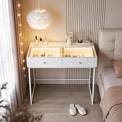 FENCHILIN Coiffeuse Avec Eclairage LED Sans Miroir Blanc 100x55 cm Meuble De Toilette 2 Tiroirs