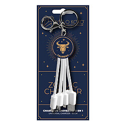 YELLO KOKO Câble USB 3-en-1 Micro-USB / USB-C / Lightning design Porte-Clés Taureau Blanc pas cher
