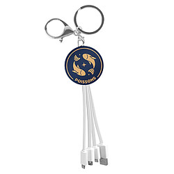 YELLO KOKO Câble USB 3-en-1 Micro-USB / USB-C / Lightning design Porte-Clés Poisson Blanc