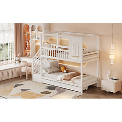 OKWISH Lit Superposé Enfant 90x200 cm - Lit Mezzanine avec Rangement - Bois - Sans Matelas