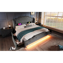 OKWISH Avec cadre à lattes et rangement - Velours - Avec Matelas