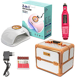 Kit Manucure Electrique 3 en 1 avec Lampe UV LED, Ponceuse pour ongle et Valise