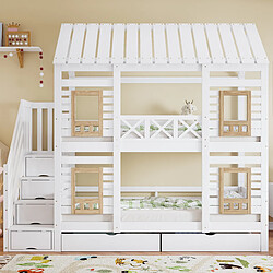 OKWISH Avec rangement, fenêtres et échelle - Pin, MDF et Contreplaqué - Sans Matelas