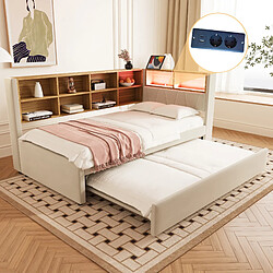 OKWISH Avec rangements multiples et port USB - Flanelle - Sans Matelas