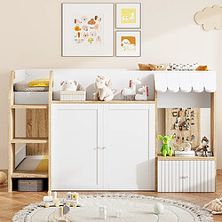 OKWISH Lit Mezzanine Enfant 90x200 cm - Semi-Haut avec Rangement Intégré - MDF - Sans Matelas