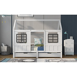 OKWISH Lit avec rangement et 2 tiroirs à roulettes - MDF - Sans Matelas