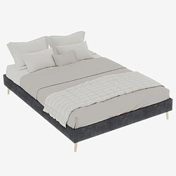 modfu Lit adulte 140x200 cm, sommier bas, en tissu, gris pas cher