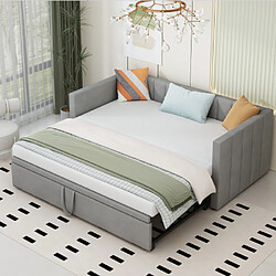 modfu Lit gigogne 90x200 cm avec sommier à lattes, en velours, gris