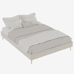 modfu Lit adulte 140x200 cm, en tissu, beige pas cher
