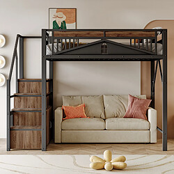 OKWISH Avec garde-corps et escalier sécurisé - Matière : Métal + MDF - Sans Matelas