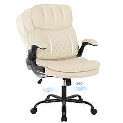 Smartue Chaise de bureau - Chaise de Bureau Ergonomique en Cuir – Hauteur Réglable, Dossier Inclinable, Accoudoirs Confortables – Beige