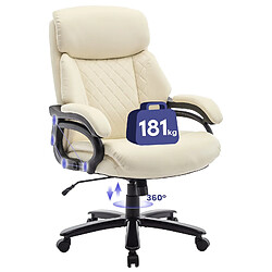 Smartue Fauteuil directeur haut avec accoudoirs réglables, dossier structuré et assise extra-large en simili-cuir, Beige