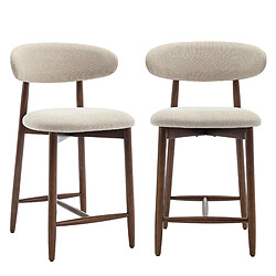 Smartue Lot de 2 Chaises de Bar Modernes, Assise Confortable en Tissu, Structure en Bois, Beige