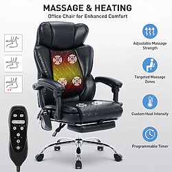 Avis Smartue Chaise de bureau, Chaise de bureau massage 6 points et chauffage lombaire 3 niveaux, Inclinaison 94-125°réglable-noir