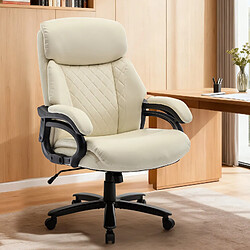 Smartue Fauteuil directeur haut avec accoudoirs réglables, dossier structuré et assise extra-large en simili-cuir, Beige