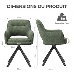 Avis Smartue Lot 2 Chaises Pivotantes Premium Demi-Accoudoirs, Base Métal Haute Stabilité, Vert