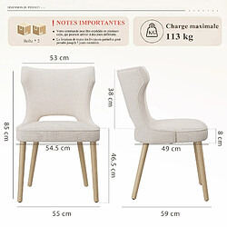 Smartue Lot de 2 Chaises Capitonnées Dossier Haut, Salle à Manger Cuisine Salon, Beige