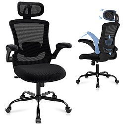 Smartue Chaises de bureau - Chaise de bureau ergonomique – Dossier haut en mesh, soutien lombaire et appuie-tête réglables, accoudoirs relevables – Noir
