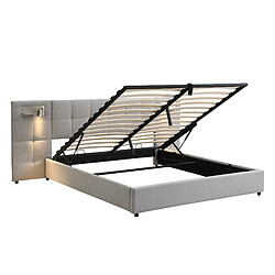 Acheter STILVORA Lit rembourré hydraulique 180×200 cm en lin gris avec USB, charge sans fil et éclairage