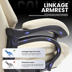 Smartue Fauteuil directeur haut avec accoudoirs réglables, dossier structuré et assise extra-large en simili-cuir, Beige pas cher