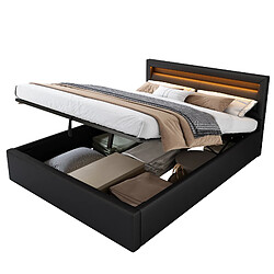 OKWISH Simili Cuir Noir et LED Intégrées - PU - Sans Matelas pas cher