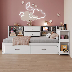OKWISH Multifonction bois blanc avec grand espace de rangement, bureau escamotable et prises USB - Matière : Bois + MDF - Sans Matelas