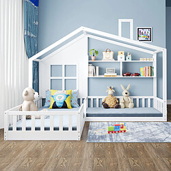 OKWISH Avec fenêtres, cheminée et sécurité - Matière : Bois + MDF - Sans Matelas