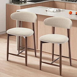 Smartue Lot de 2 Chaises de Bar Modernes, Assise Confortable en Tissu, Structure en Bois, Beige