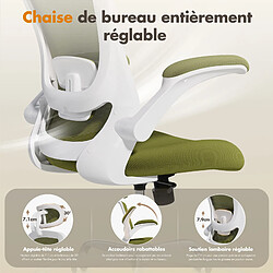 Avis Smartue Chaises de bureau - Chaise de bureau ergonomique – Dossier haut en mesh, soutien lombaire et appuie-tête réglables, accoudoirs relevables - Vert
