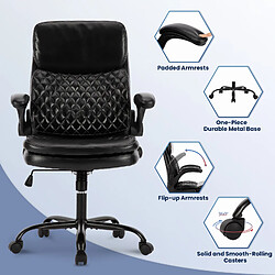 Smartue Chaise de bureau - Chaise de Bureau Ergonomique en Cuir – Hauteur Réglable, Dossier Inclinable, Accoudoirs Confortables – Noir
