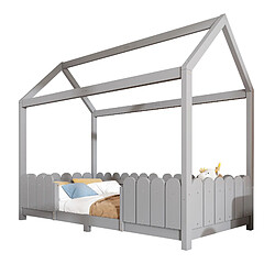 STILVORA Lit d’enfant maison 90×200 cm avec protection anti-chute et sommier à lattes, gris