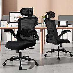 Smartue Chaises de bureau - Chaise de bureau ergonomique – Dossier haut en mesh, soutien lombaire et appuie-tête réglables, accoudoirs relevables – Noir