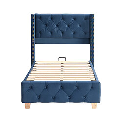Acheter STILVORA Lit rembourré en velours bleu 90×200 cm, capitonnage à boutons et clous décoratifs