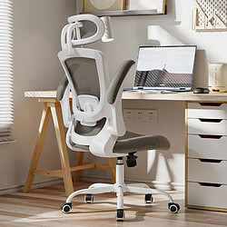 Smartue Chaises de bureau - Chaise de bureau ergonomique – Dossier haut en mesh, soutien lombaire et appuie-tête réglables, accoudoirs relevables – marron