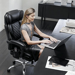 Smartue Chaise de bureau, Chaise de bureau massage 6 points et chauffage lombaire 3 niveaux, Inclinaison 94-125°réglable-noir