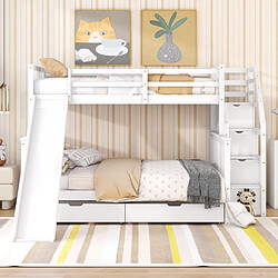 OKWISH Lit superposé avec gain de place et tiroirs - Pin et MDF - Sans Matelas