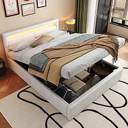 OKWISH Rangement Sous le Lit et LED - PU et Bois - Sans Matelas