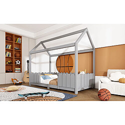 STILVORA Lit d’enfant maison 90×200 cm avec protection anti-chute et sommier à lattes, gris