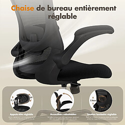 Smartue Chaises de bureau - Chaise de bureau ergonomique – Dossier haut en mesh, soutien lombaire et appuie-tête réglables, accoudoirs relevables – Noir pas cher