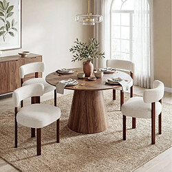 Smartue Lot de 2 chaises de salle à manger en bois massif beige, tissu bouclé