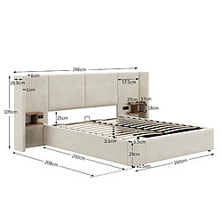 STILVORA Lit coffre rembourré velours beige 160×200 cm avec USB/prises et 2 chevets pas cher