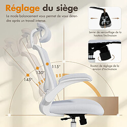 Acheter Smartue Chaises de bureau - Chaise de bureau ergonomique – Dossier haut en mesh, soutien lombaire et appuie-tête réglables, accoudoirs relevables – blanc