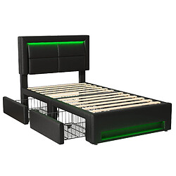 Acheter STILVORA Lit rembourré PU noir 90×190 cm avec LED, ports USB et 4 tiroirs